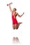 Wrestler in red dress isolated