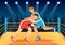 Wrestling Illustration with Two fighters Boxing Competition or Championship Sport on a Arena in Flat Cartoon Hand Drawn