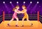 Wrestling Illustration with Two fighters Boxing Competition or Championship Sport on a Arena in Flat Cartoon Hand Drawn