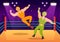 Wrestling Illustration with Two fighters Boxing Competition or Championship Sport on a Arena in Flat Cartoon Hand Drawn