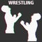 Wrestling silhouette banner glich effect. Vector