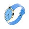 Wrist watch. Blue dial with golden case and blue leather bracelet