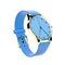 Wrist watch. Blue dial with golden case and blue leather bracelet. 3d rendering illustration