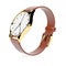 Wrist watch. White dial with golden case and brown leather bracelet