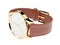 Wrist watch. White dial with golden case and brown leather bracelet