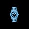 wristwatch with iron strap line icon in neon style. One of Clock collection icon can be used for UI, UX
