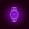 wristwatch with iron strap line icon in neon style. Premium quality graphic design. Signs, symbols collection, simple icon for