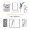 Writer collection. Writing icons, line art illustrations. Typewriter, notebook, pen, books