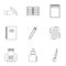 Writer pen tools icon set, outline style