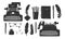 Writer supplies stationery icons set