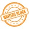 WRITERS BLOCK text on orange grungy round rubber stamp