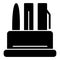 Writing accessories in a container vector icon. Black and white illustration of pens. Solid linear office icon.