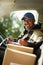 Writing, delivery and checklist with portrait of man in van for courier, logistics and shipping. Ecommerce, export and