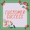 Writing displaying text Customer Success. Word for customers achieve desired outcomes while using your product