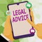 Writing displaying text Legal Advice. Concept meaning Recommendations given by lawyer or law consultant expert Woman