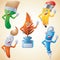 Writing, drawing and painting tools waving cartoon set