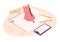 Writing human hand filling planner, taking notes or signing documents. Flat hand holding pen isolated flat symbols illustrations.