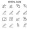 Writing icon set in thin line style