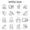 Writing icon set in thin line style