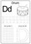 Writing letter D. Worksheet. Writing A-Z, alphabet, exercises game for kids.