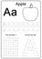 Writing letter A. Worksheet. Writing A-Z, alphabet, exercises game for kids.