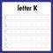 Writing letters. Tracing page. Worksheet for kids. Learn alphabet. Letter K