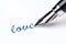 Writing message with pen : love