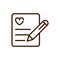 Writing note paper love heart romantic passion feeling related icon thick line