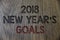 Writing note showing 2018 New Years Goals. Business photo showcasing resolution List of things you want to achieve Wooden wood ba