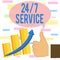 Writing note showing 24 Or 7 Service. Business photo showcasing Always available to serve Runs constantly without disruption Thumb