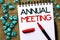Writing note showing Annual Meeting. Business photo showcasing Yearly Company Assembly Business Conference Report Event written o