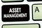 Writing note showing Asset Management. Business photo showcasing systematic process of operating and disposing of assets