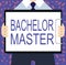 Writing note showing Bachelor Master. Business photo showcasing An advanced degree completed after bachelor\'s degree