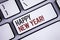 Writing note showing Happy New Year Motivational Call. Business photo showcasing Greeting Celebrating Holiday Fresh Start Keyboar