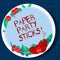 Writing note showing Paper Party Sticks. Business photo showcasing colored shapes of hard paper used create emojis Hand Drawn Lamb