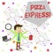 Writing note showing Pizza Express. Business photo showcasing fast delivery of pizza at your doorstep Quick serving