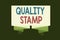 Writing note showing Quality Stamp. Business photo showcasing Seal of Approval Good Impression Qualified Passed Inspection Ribbon