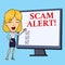 Writing note showing Scam Alert. Business photo showcasing fraudulently obtain money from victim by persuading him White