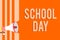 Writing note showing School Day. Business photo showcasing starts from seven or eight am to three pm get taught there Megaphone lo