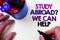 Writing note showing Study Abroad Question We Can Help. Business photo showcasing going overseas complete your studies Blue pen h