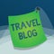 Writing note showing Travel Blog. Business photo showcasing Sharing thoughts and experiences of the places around the world Curved