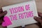 Writing note showing Vision Of The Future. Business photo showcasing Seeing something Ahead a Clear Guide of Action Man holding no