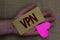 Writing note showing Vpn. Business photo showcasing Secured virtual private network across confidential domain protected Wood art