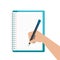 Writing in notebook school isolated icon