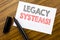 Writing text showing Legacy Systems. Business concept for Upgrade SOA Application written on sticky note paper on the wooden backg