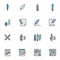 Writing tool filled outline icons set