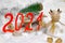 Written numbers new year 2021, cow symbol of christmas