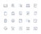 Written releases line icons collection. Announcements, Statements, Declarations, Disclosures, Bulletins, Notices