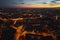 Wroclaw city at night, aerial view