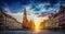 Wroclaw Market Square with Town Hall. Panoramic evening view, long exposure, timelapse.  Historical capital of Silesia, Wroclaw